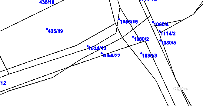 Parcela st. 1058/22 v KÚ Ptenín, Katastrální mapa