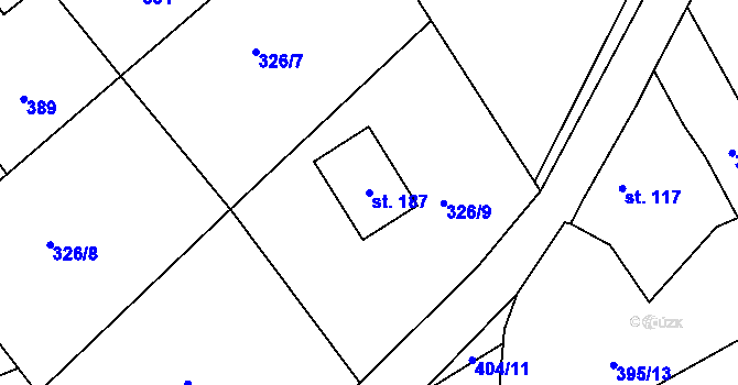 Parcela st. 187 v KÚ Ptenín, Katastrální mapa