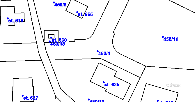 Parcela st. 450/1 v KÚ Ptice, Katastrální mapa
