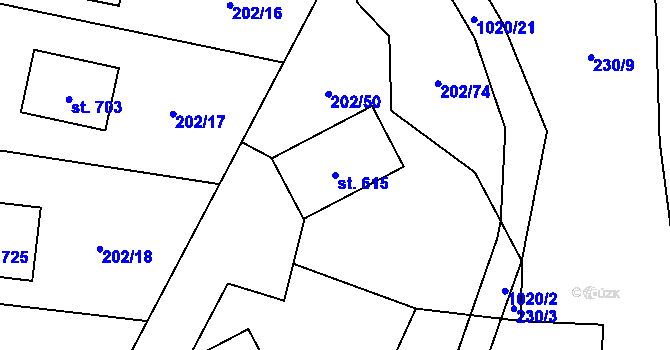 Parcela st. 615 v KÚ Ptice, Katastrální mapa