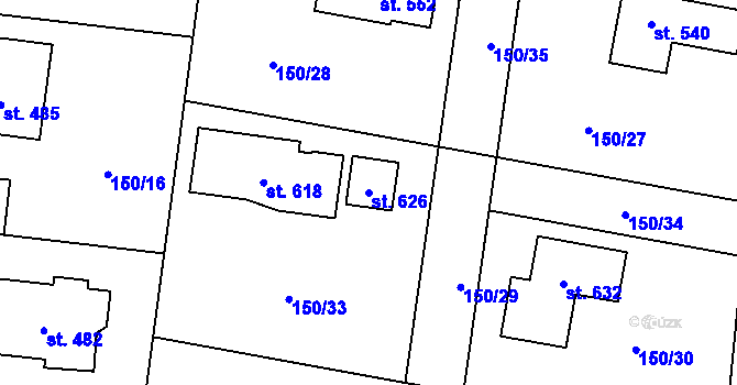 Parcela st. 626 v KÚ Ptice, Katastrální mapa