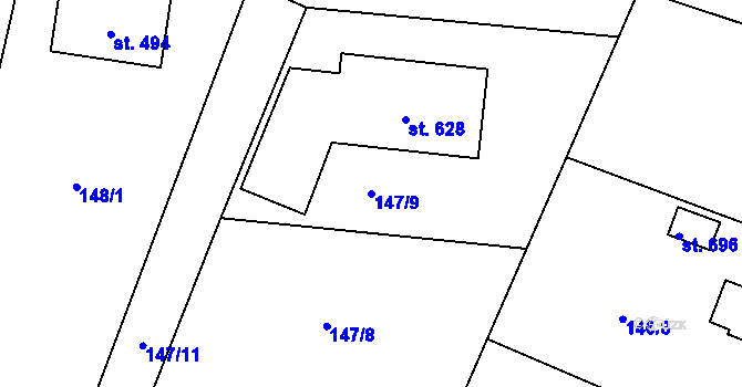 Parcela st. 147/9 v KÚ Ptice, Katastrální mapa