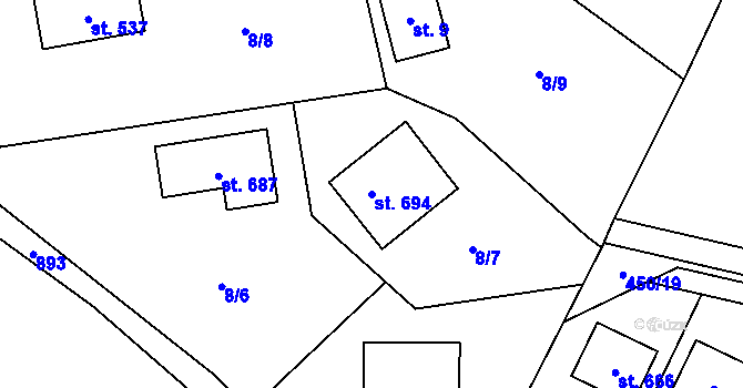 Parcela st. 694 v KÚ Ptice, Katastrální mapa