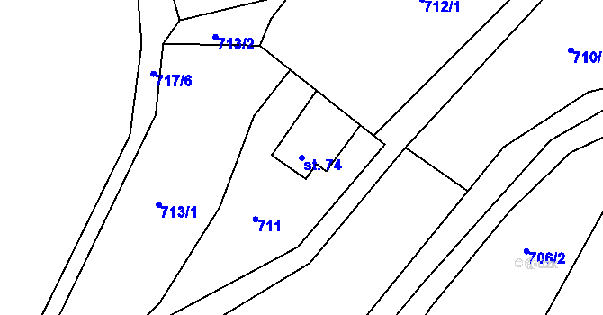 Parcela st. 74 v KÚ Ptýrov, Katastrální mapa