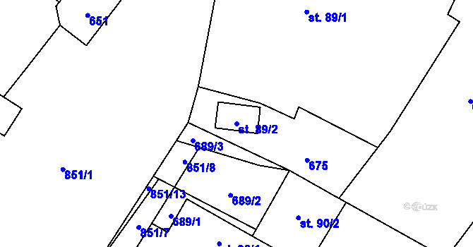 Parcela st. 89/2 v KÚ Ptýrov, Katastrální mapa