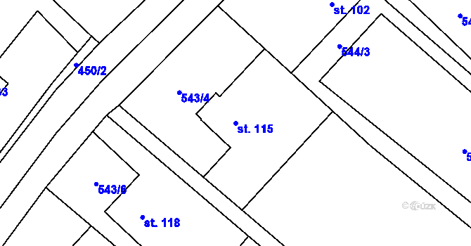 Parcela st. 115 v KÚ Ptýrov, Katastrální mapa