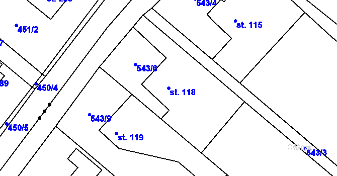 Parcela st. 118 v KÚ Ptýrov, Katastrální mapa