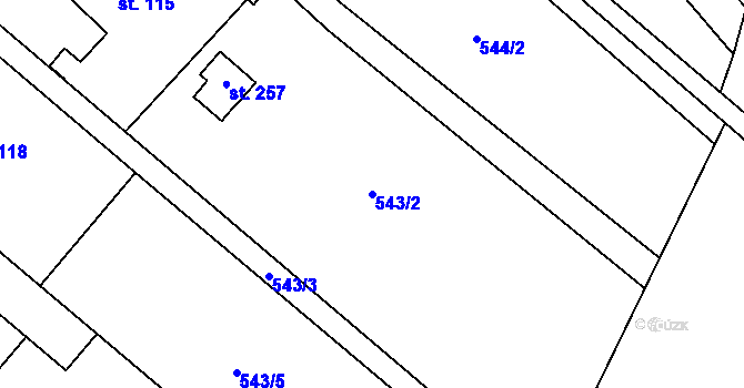Parcela st. 543/2 v KÚ Ptýrov, Katastrální mapa