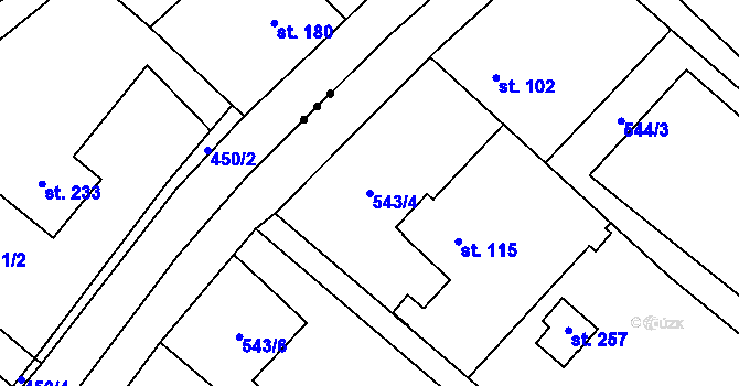Parcela st. 543/4 v KÚ Ptýrov, Katastrální mapa
