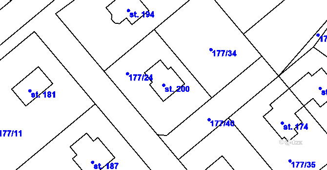 Parcela st. 200 v KÚ Ptýrov, Katastrální mapa