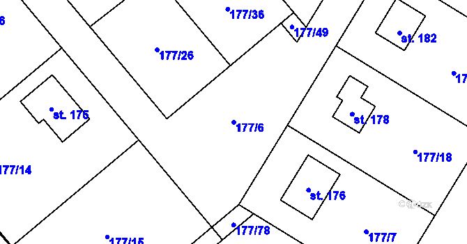 Parcela st. 177/6 v KÚ Ptýrov, Katastrální mapa