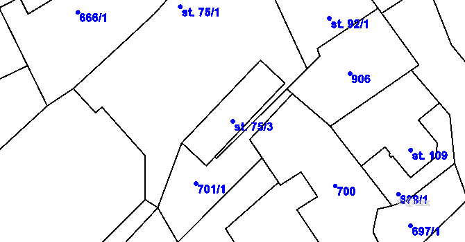 Parcela st. 75/3 v KÚ Ptýrov, Katastrální mapa