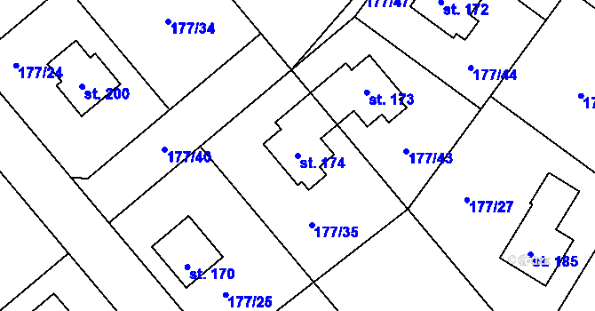 Parcela st. 174 v KÚ Ptýrov, Katastrální mapa