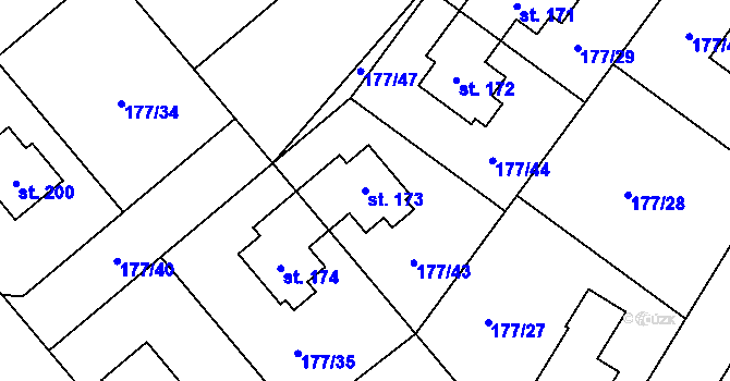 Parcela st. 173 v KÚ Ptýrov, Katastrální mapa