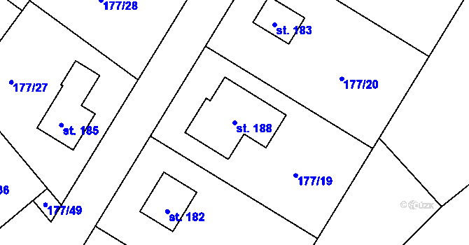 Parcela st. 188 v KÚ Ptýrov, Katastrální mapa