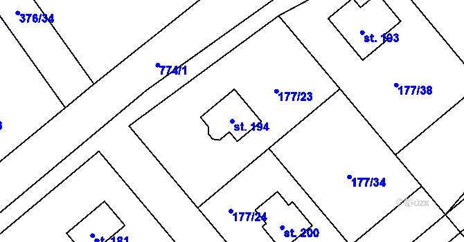 Parcela st. 194 v KÚ Ptýrov, Katastrální mapa