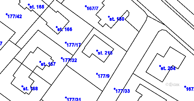 Parcela st. 215 v KÚ Ptýrov, Katastrální mapa