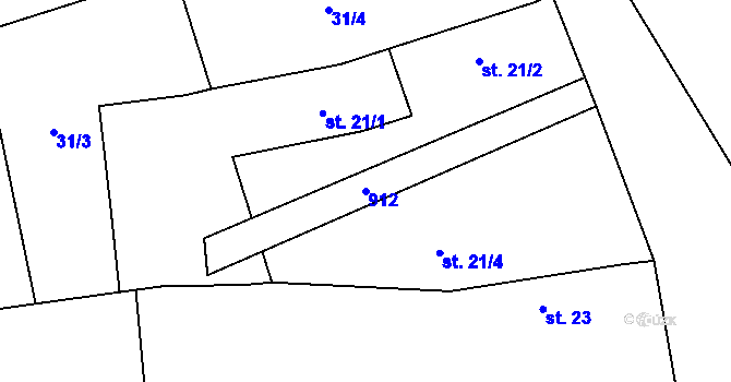 Parcela st. 912 v KÚ Ptýrov, Katastrální mapa