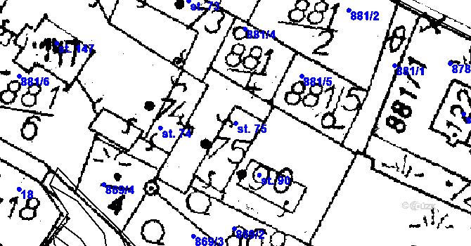 Parcela st. 75 v KÚ Puclice, Katastrální mapa