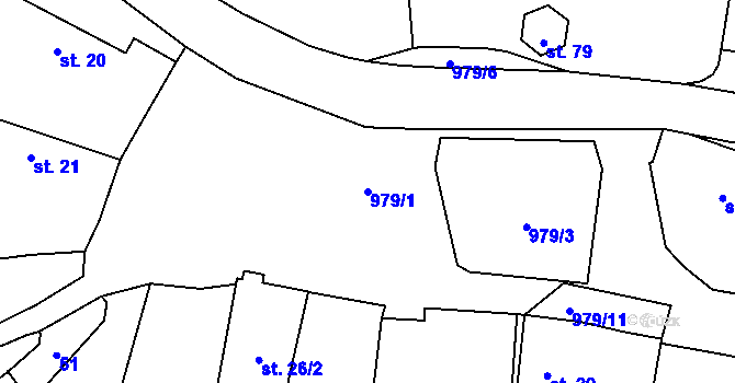 Parcela st. 979/1 v KÚ Puclice, Katastrální mapa