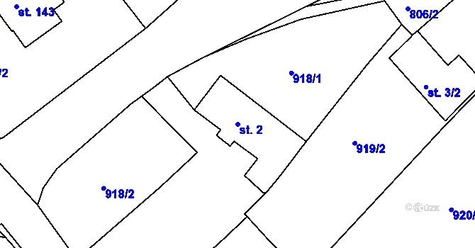 Parcela st. 2 v KÚ Pucov, Katastrální mapa