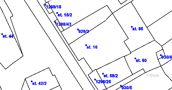 Parcela st. 16 v KÚ Pucov, Katastrální mapa