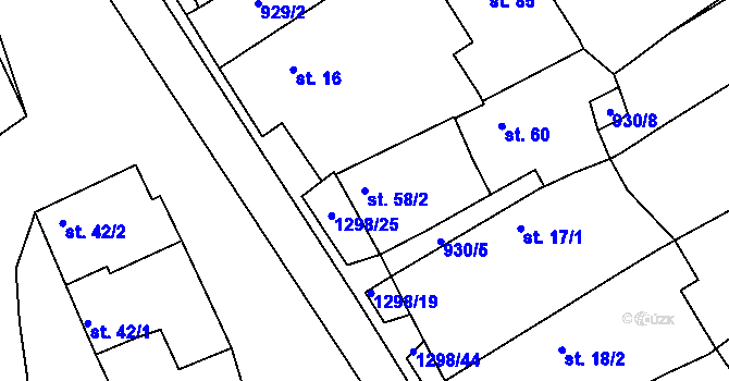 Parcela st. 58/2 v KÚ Pucov, Katastrální mapa