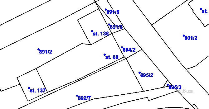 Parcela st. 69 v KÚ Pucov, Katastrální mapa