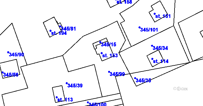 Parcela st. 153 v KÚ Pucov, Katastrální mapa