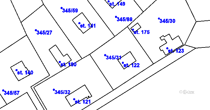 Parcela st. 345/31 v KÚ Pucov, Katastrální mapa