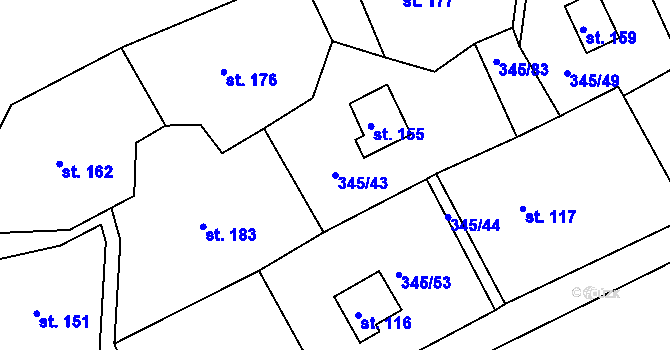 Parcela st. 345/43 v KÚ Pucov, Katastrální mapa