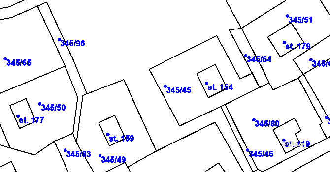 Parcela st. 345/45 v KÚ Pucov, Katastrální mapa