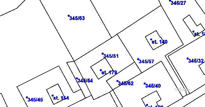 Parcela st. 345/51 v KÚ Pucov, Katastrální mapa