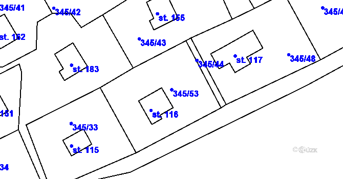 Parcela st. 345/53 v KÚ Pucov, Katastrální mapa