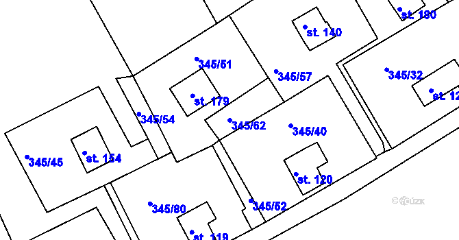 Parcela st. 345/62 v KÚ Pucov, Katastrální mapa