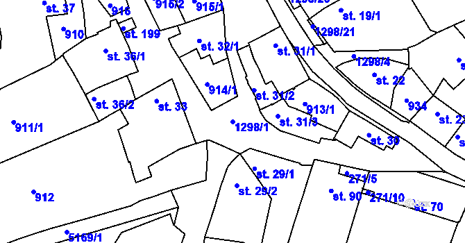 Parcela st. 1298/1 v KÚ Pucov, Katastrální mapa