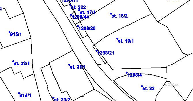 Parcela st. 1298/21 v KÚ Pucov, Katastrální mapa