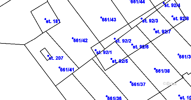 Parcela st. 92/1 v KÚ Pucov, Katastrální mapa
