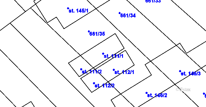 Parcela st. 111/1 v KÚ Pucov, Katastrální mapa