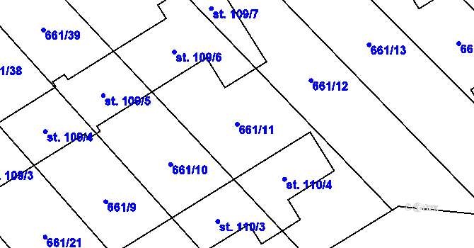 Parcela st. 661/11 v KÚ Pucov, Katastrální mapa