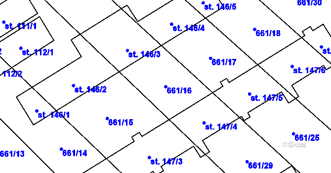 Parcela st. 661/16 v KÚ Pucov, Katastrální mapa