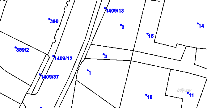 Parcela st. 3 v KÚ Pudlov, Katastrální mapa