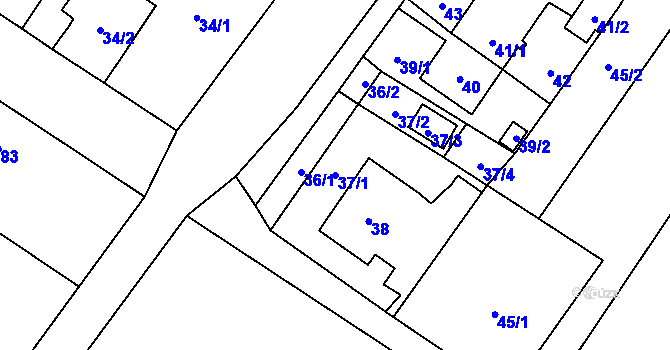 Parcela st. 37/1 v KÚ Pudlov, Katastrální mapa