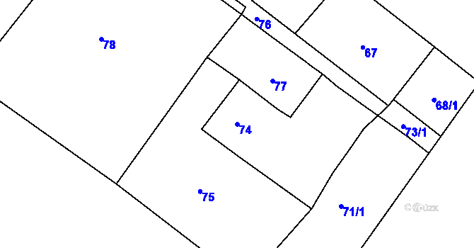 Parcela st. 74 v KÚ Pudlov, Katastrální mapa