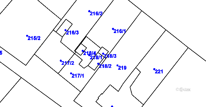Parcela st. 218/3 v KÚ Pudlov, Katastrální mapa