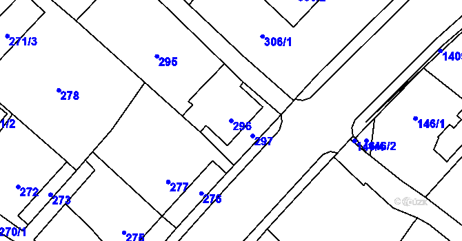 Parcela st. 296 v KÚ Pudlov, Katastrální mapa