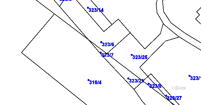 Parcela st. 323/7 v KÚ Pudlov, Katastrální mapa