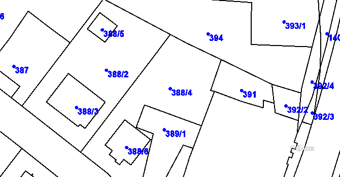 Parcela st. 388/4 v KÚ Pudlov, Katastrální mapa
