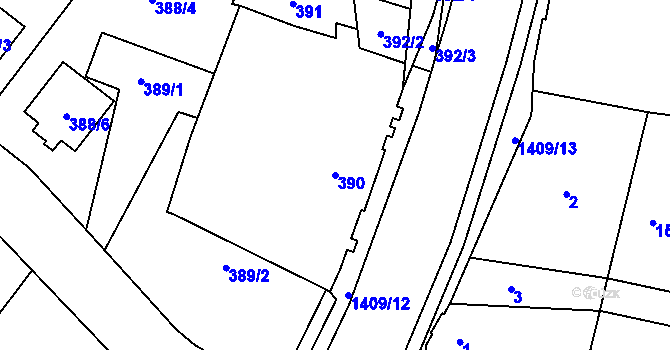 Parcela st. 390 v KÚ Pudlov, Katastrální mapa