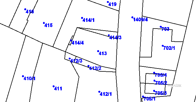 Parcela st. 413 v KÚ Pudlov, Katastrální mapa